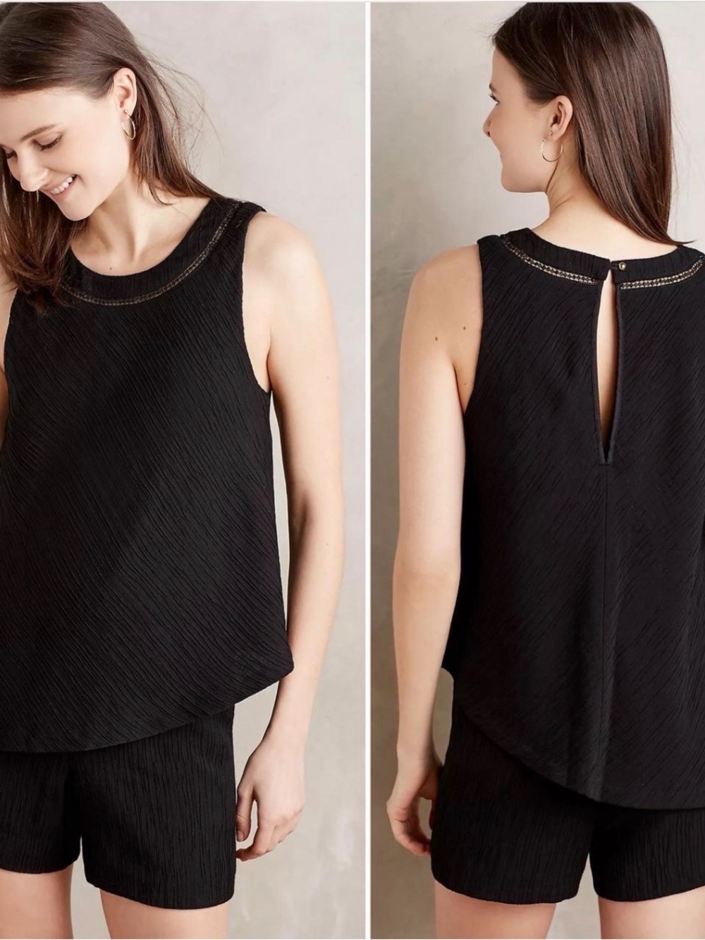 Women's Black Sleeveless Textured Shell Top
